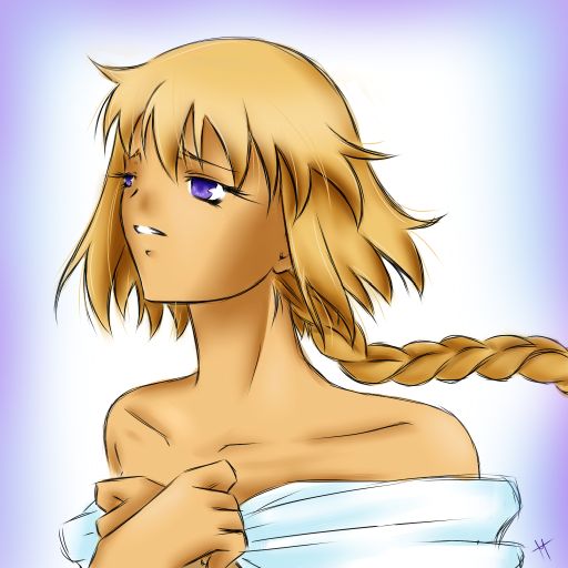 1girl, blonde_hair, fate/apocrypha, jeanne_d'arc, joan_of_arc, marionnettee, purple_eyes, wind