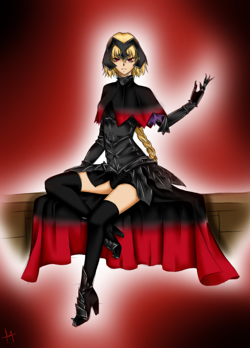 1girl, alter, armor, black, blonde_hair, evil, fate/apocrypha, jeanne_d'arc