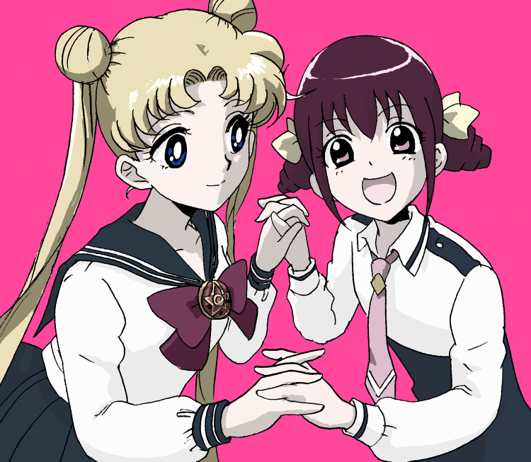 bishoujo_senshi_sailor_moon, blonde_hair, blue_eyes, bow, brooch, color_connection, crossover, double_bun