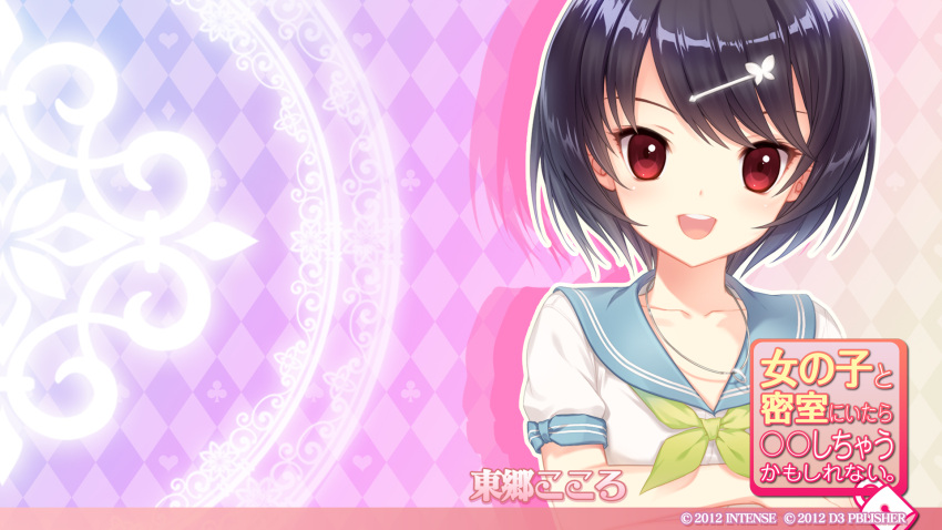 black_hair, d3_publisher, dmyo, hairclip, necklace, red_eyes, seifuku, serafuku