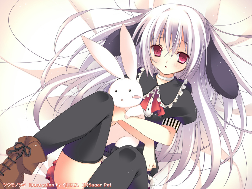 animal_ears, blush, grey_hair, long_hair, natsuki_coco, rabbit, thigh-highs, tsukumo_(tsukumonotsuki)