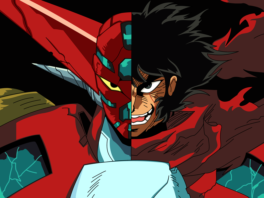 black_eyes, black_hair, blood, damage, getter_robo, getter_robo_armageddon, khell, mecha