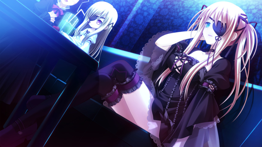 blonde_hair, blue_eyes, eyepatch, game_cg, makita_maki, rosa_(shinigami_no_testament), shinigami_no_testament