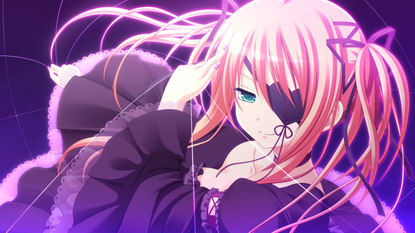 blonde_hair, blue_eyes, dress, eyepatch, game_cg, makita_maki, rosa_(shinigami_no_testament), shinigami_no_testament