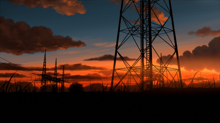 clouds, dark, evening, grass, highres, mac_naut, no_humans, original