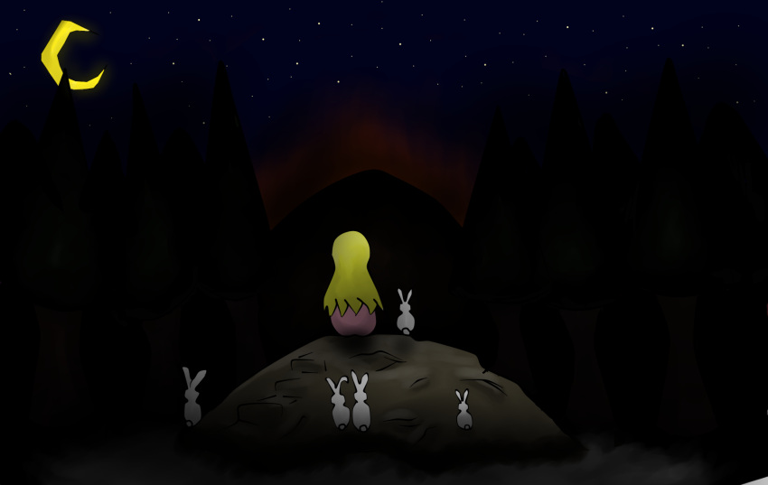 animal, blonde_hair, dress, forest, long_hair, michi, original, silvisakeru