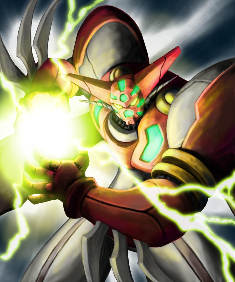 attack, energy, getter_robo, mecha, no_humans, shin_getter-1, stoner_sunshine