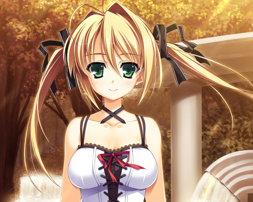 blonde_hair, game_cg, green_eyes, kamiyama_reika, kourin_no_machi_lavender_no_shoujo, twintails, yuuki_hagure