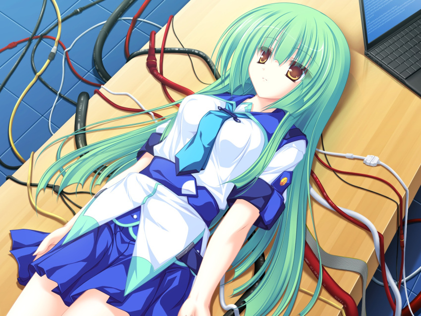 77, game_cg, green_hair, long_hair, seifuku, stella_(77), yellow_eyes