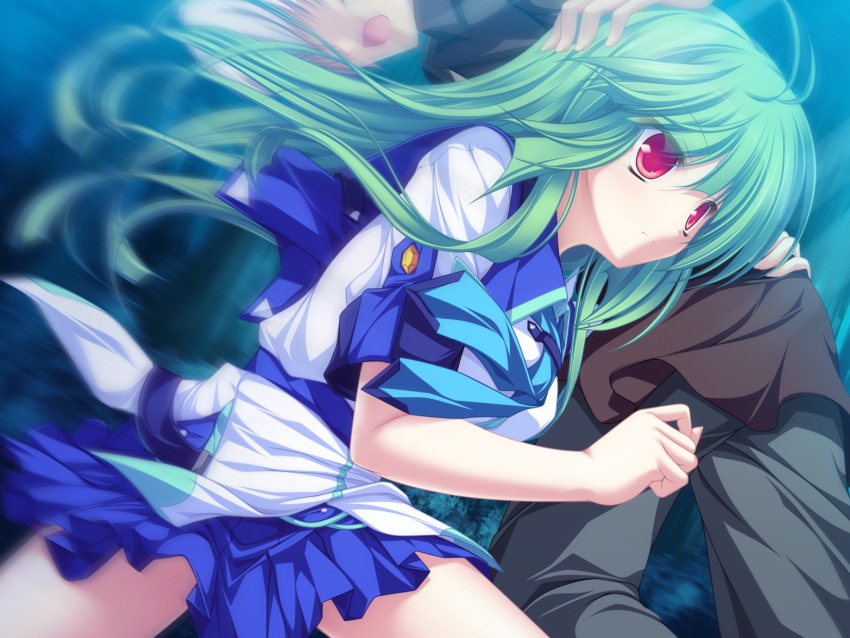 77, game_cg, green_hair, long_hair, mikagami_mamizu, red_eyes, stella_(77), whirlpool