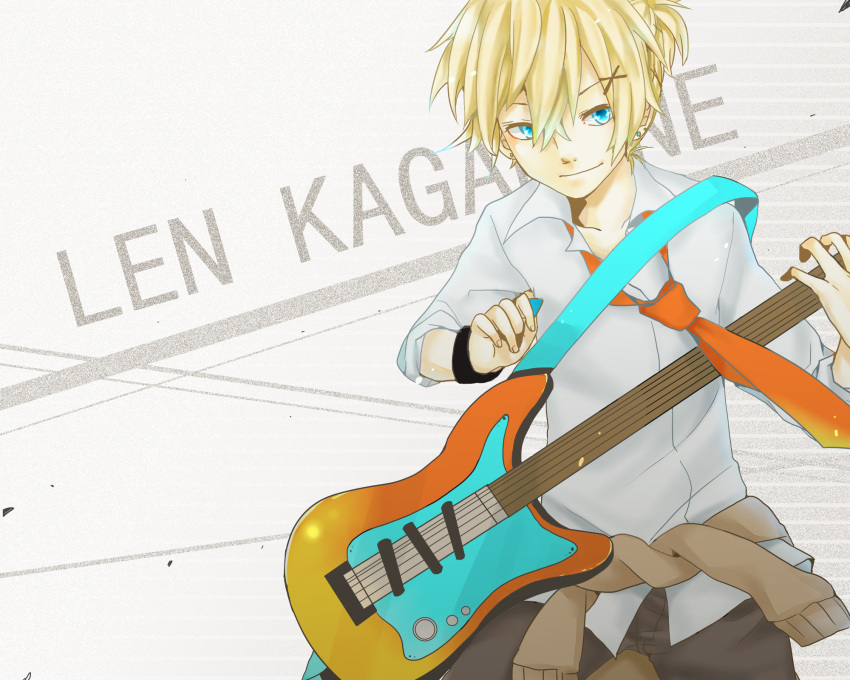 guitar, instrument, kagamine_len, misono, necktie, tie, vocaloid