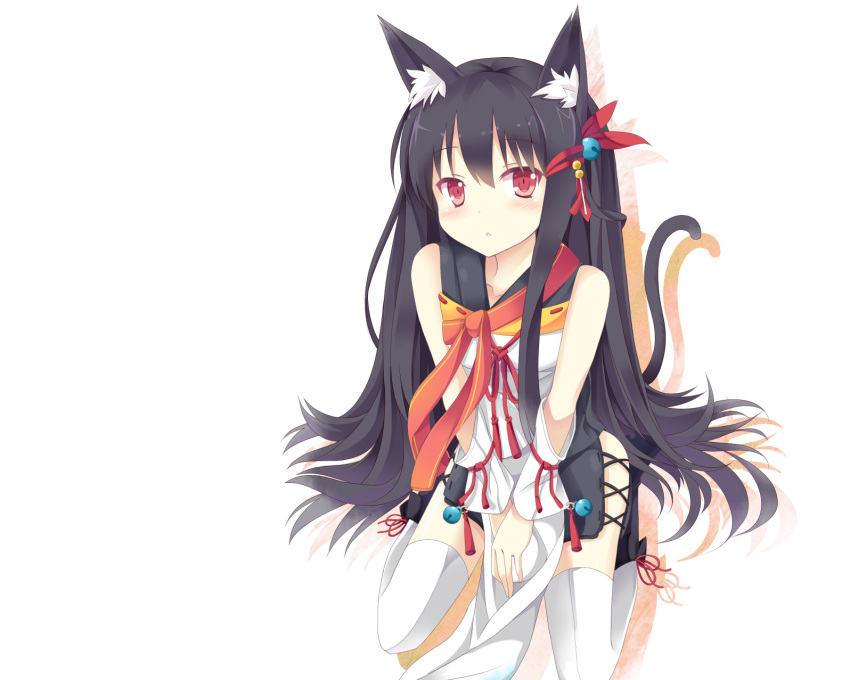 animal_ears, black_hair, blush, nabiiro, nibiiro_shizuka, original, tail, thigh-highs