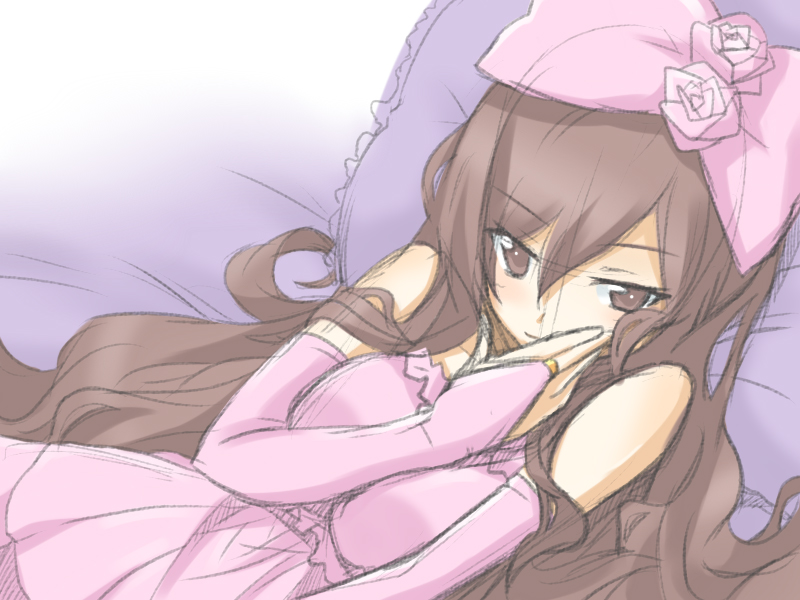 bow, bridal_gauntlets, brown_eyes, brown_hair, dress, elbow_gloves, gloves, hair_bow