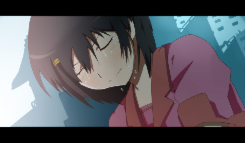 closed_eyes, eyes_closed, hanekawa_tsubasa, monogatari_(series), nekomongatari, nekomonogatari, nisemonogatari, saraha_sodesha, school_uniform, short_hair, tears