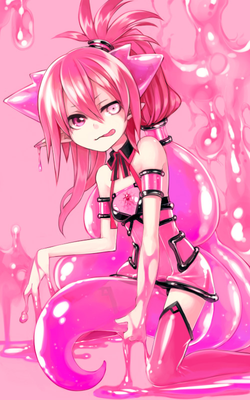 aqua_regia, armlet, bare_shoulders, boots, goo_girl, heterochromia, kaida, kaida_michi