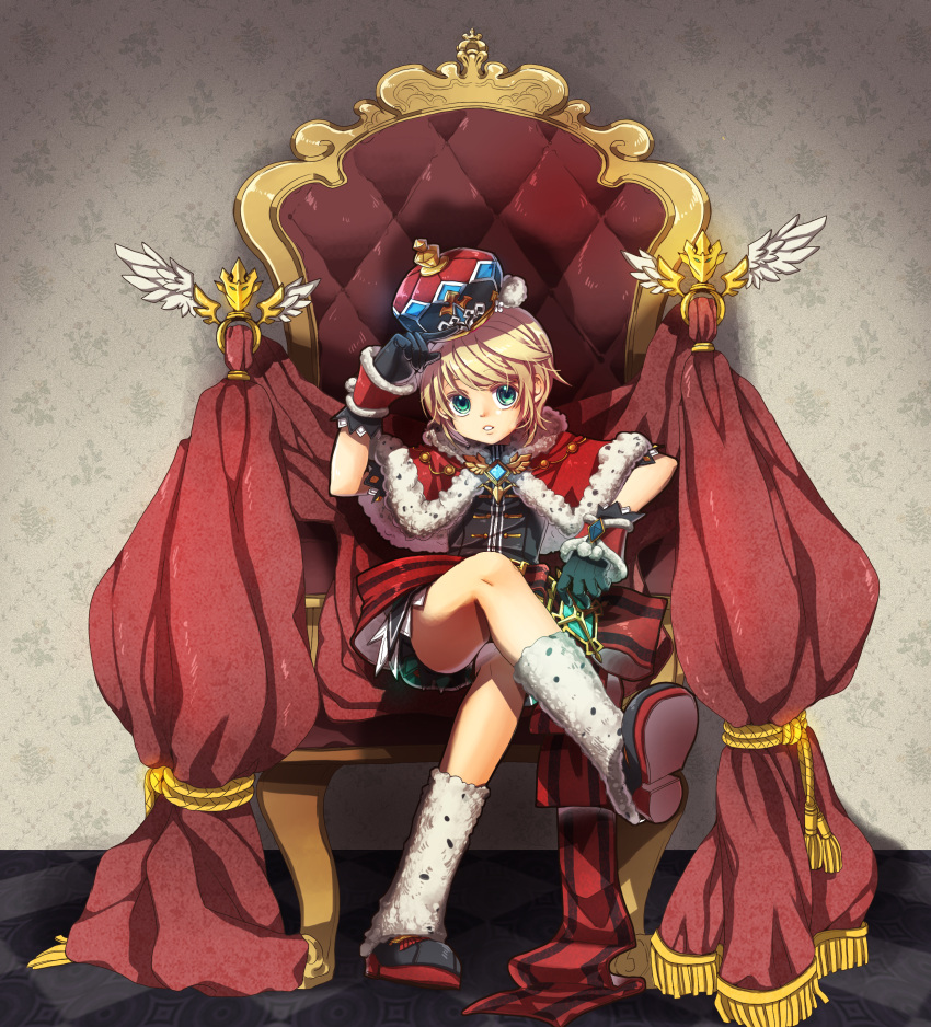 aqua_eyes, bad_id, blonde_hair, capelet, child, copyright_request, crown, fur_trim