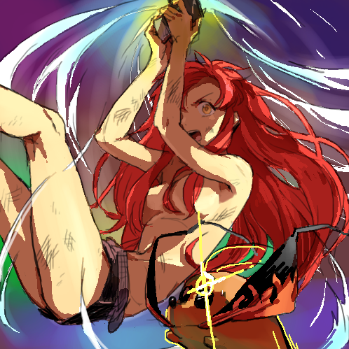 bad_id, belt, boota, breasts, censored, convenient_censoring, gun, hair_down