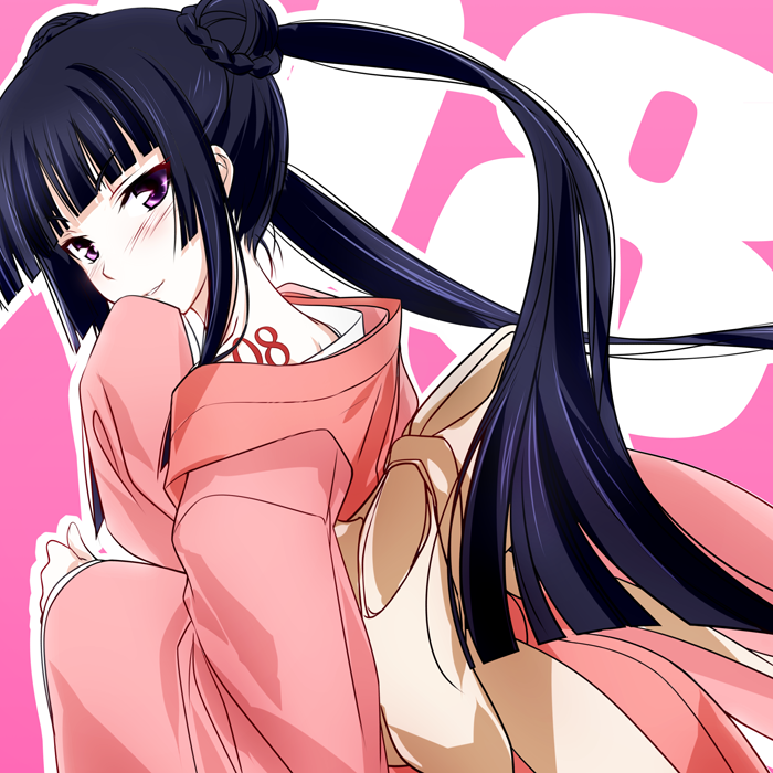 blush, countdown, double_bun, fushikawa_kokoro, hand_to_mouth, japanese_clothes, kawagishi_keitarou, kimono