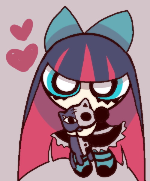 blue_eyes, bow, dress, goth, hair_bow, heart, hearts, honekoneko_(psg), hono1212, multicolored_hair, panty_&amp;_stocking_with_garterbelt, parody, powerpuff_girls, stocking_(character), stocking_(psg), style_parody, two-tone_hair
