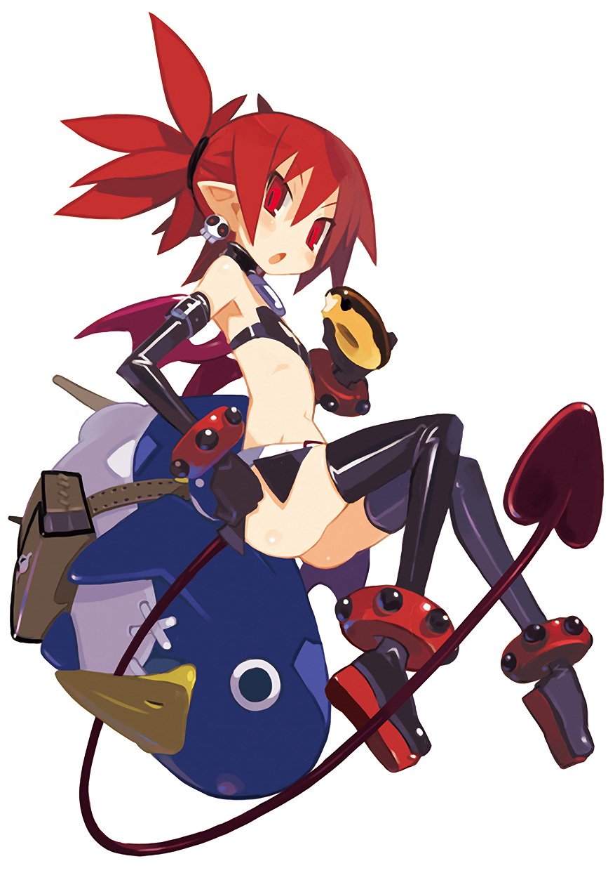 bat_wings, choker, demon_girl, demon_tail, disgaea, doughnut, earrings, etna