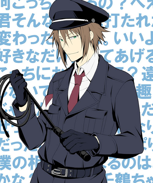 bad_id, belt, brown_hair, formal, gloves, green_eyes, hakuouki_shinsengumi_kitan, hat