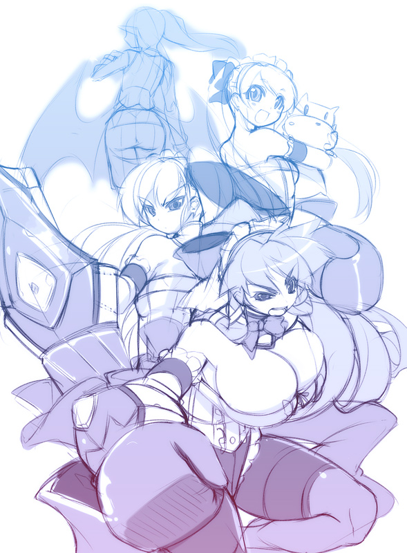 angry, blue, boxing_gloves, breasts, bursting_breasts, collar, demon_girl, elbow_gloves
