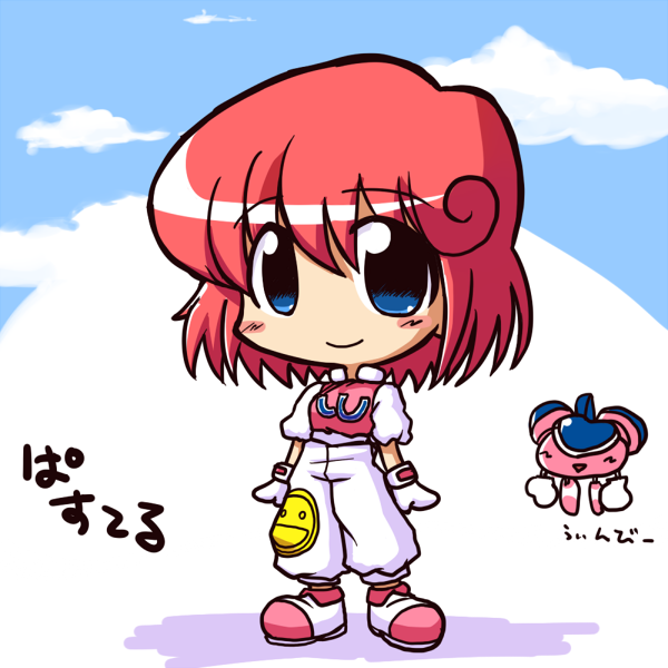 blue_eyes, blush_stickers, chibi, cloud, gloves, ikkyuu, pants, pastel_(twinbee)