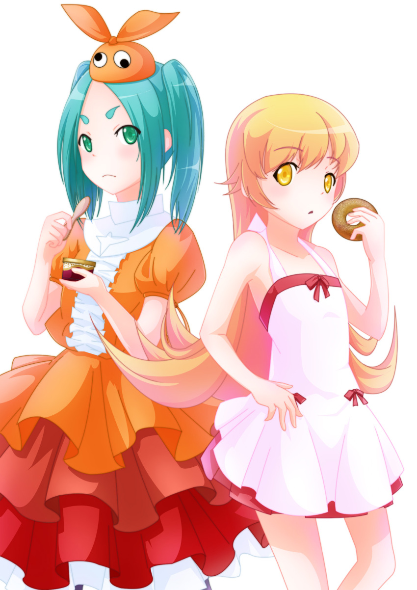 doughnut, eyebrows, food, green_eyes, green_hair, hat, highres, ice_cream