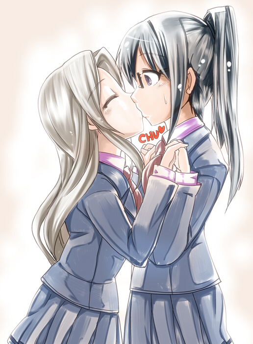 armadillo_(artist), bad_id, black_hair, blonde_hair, glasses, hand_holding, holding_hands, kazama_ushio