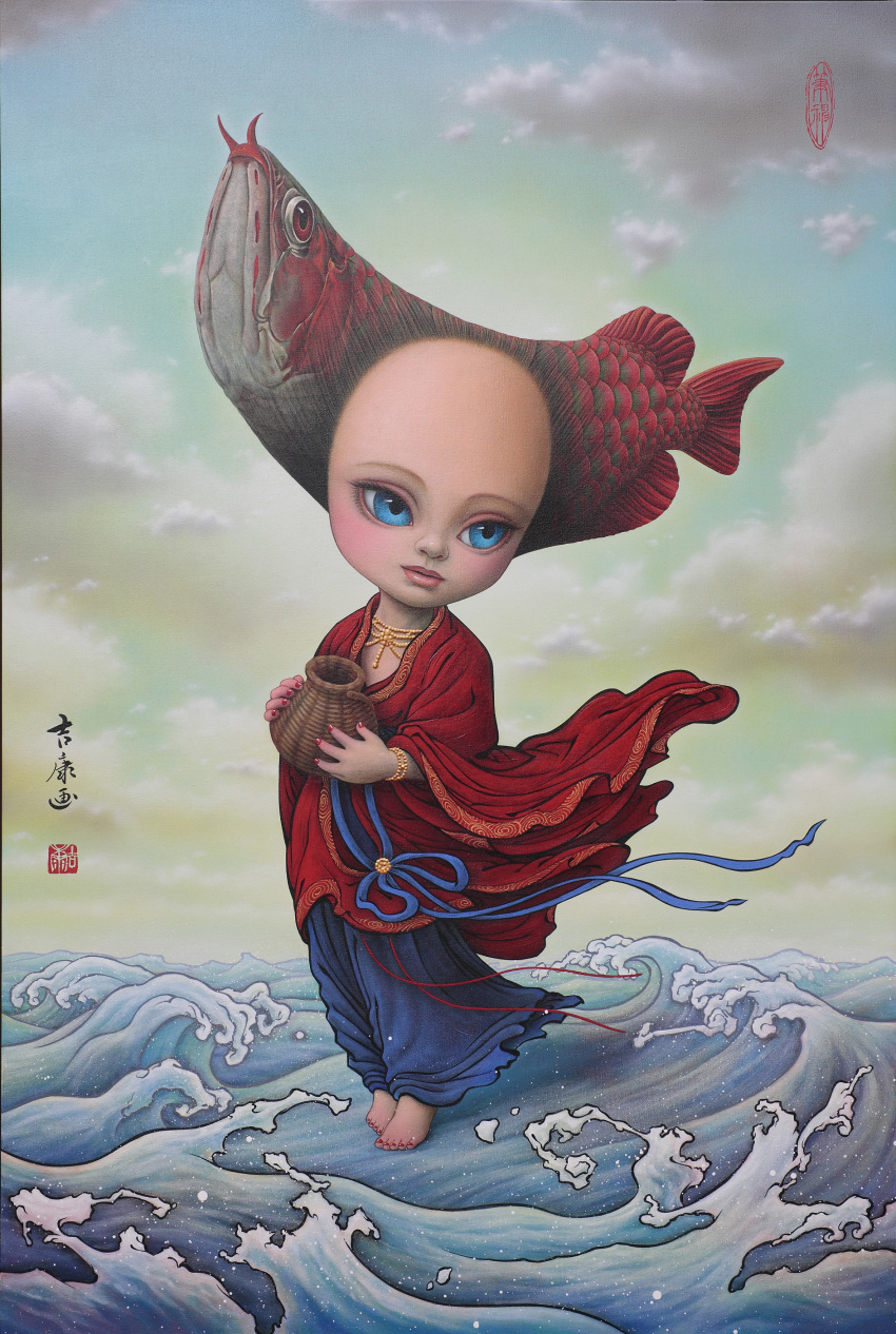 arowana, bracelet, fish, fudegamijp, highres, japanese_clothes, jewelry, kimono