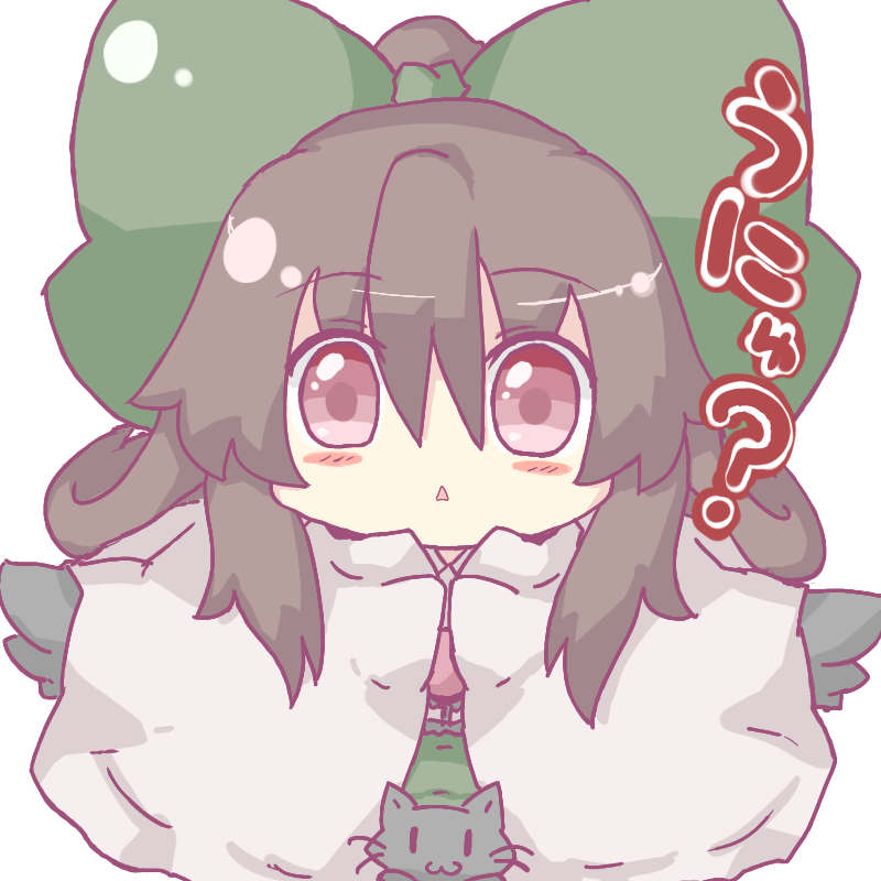 chibi, hanuu_(kemomiku), kaenbyou_rin, kaenbyou_rin_(cat), reiuji_utsuho, ribbon, touhou, translated