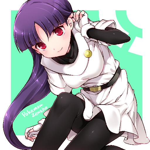 akira_(natsumemo), badge, bangs, belt, casual, fingerless_gloves, gloves, gym_leader