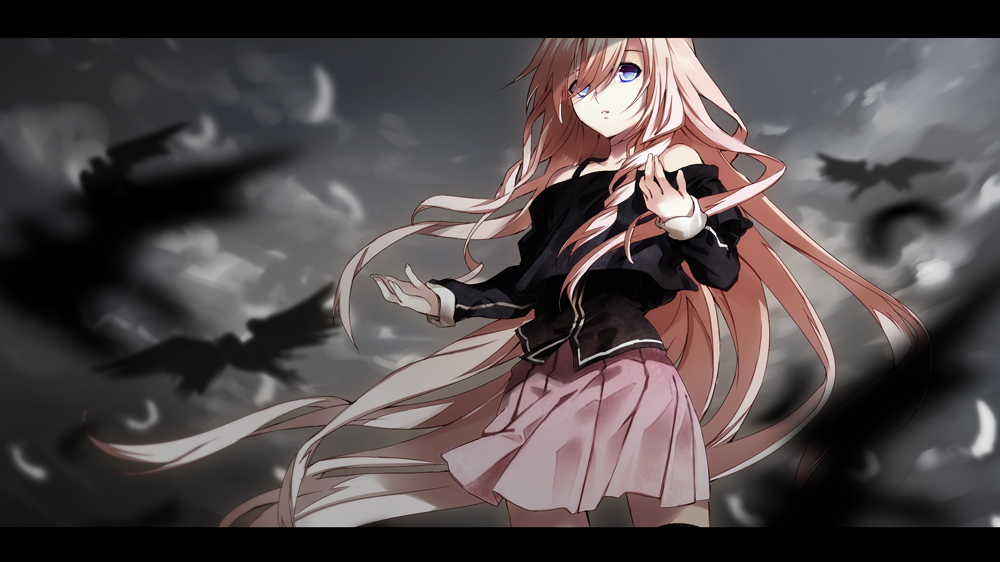 bad_id, blue_eyes, braid, ia_(vocaloid), long_hair, off_shoulder, pink_hair, promotions