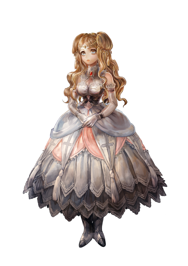 blonde_hair, blue_eyes, curly_hair, gown, jewelry, lipstick, long_hair, makeup, official_art, princess, ragnarok:_hikari_to_yami_no_koujo, ragnarok_online