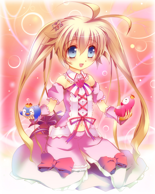 bermuda_triangle, bird, blonde_hair, blue_eyes, blush, bow, cardfight!!_vanguard, dress