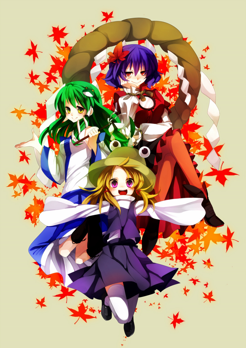 blonde_hair, breasts, detached_sleeves, frog, frog_hair_ornament, green_hair, hair_ornament, hair_ribbon
