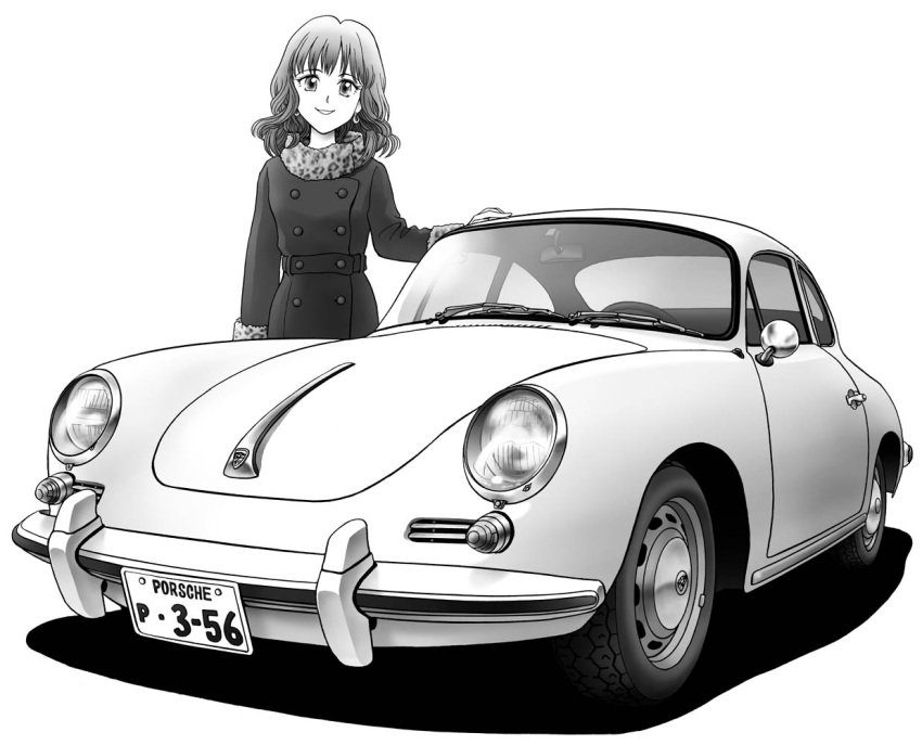car, left-hand_drive, monochrome, motor_vehicle, porsche, porsche_356, solo, vehicle
