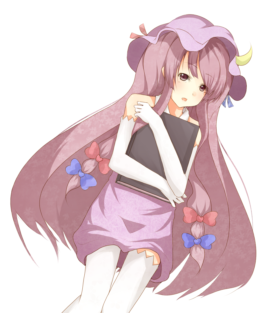 bad_id, book, hair_ribbon, hat, long_hair, meet_neet, patchouli_knowledge, purple_eyes