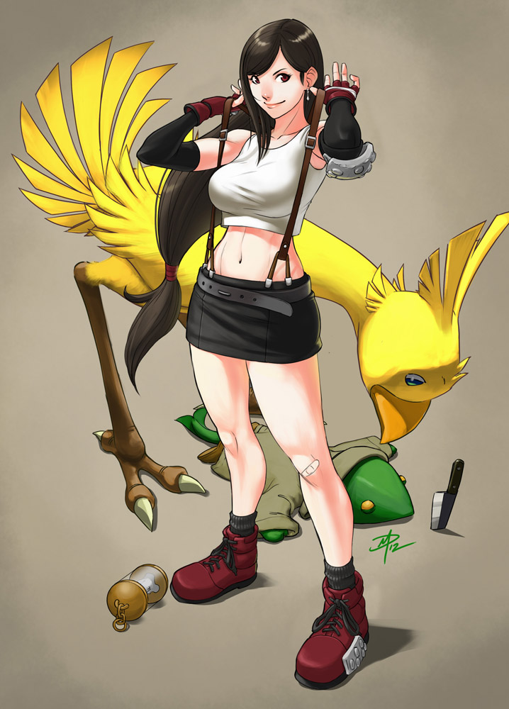 bandaid, brown_hair, chocobo, daniel_macgregor, elbow_gloves, final_fantasy, final_fantasy_vii, gloves