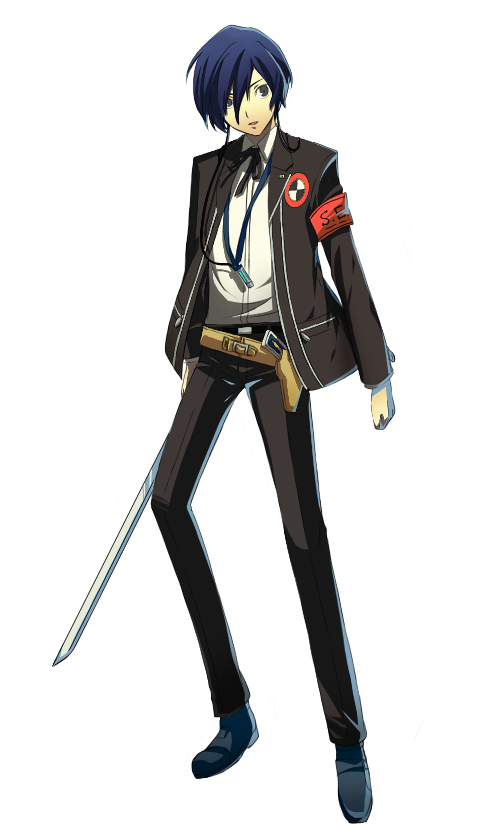 arisato_minato, blue_eyes, blue_hair, digital_media_player, headphones, highres, male, persona
