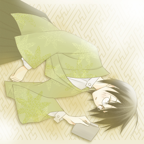 black_hair, book, glasses, hakama, itoshiki_nozomu, japanese_clothes, lowres, lying