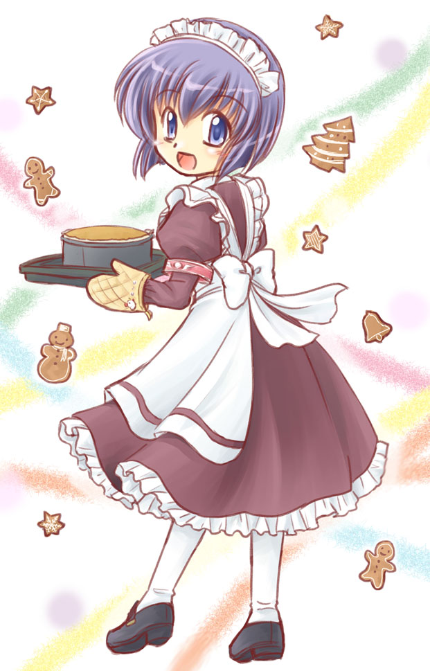 :d, akihara_ryo, akihara_ryou, blue_eyes, blue_hair, blush_stickers, christmas_tree, cooking