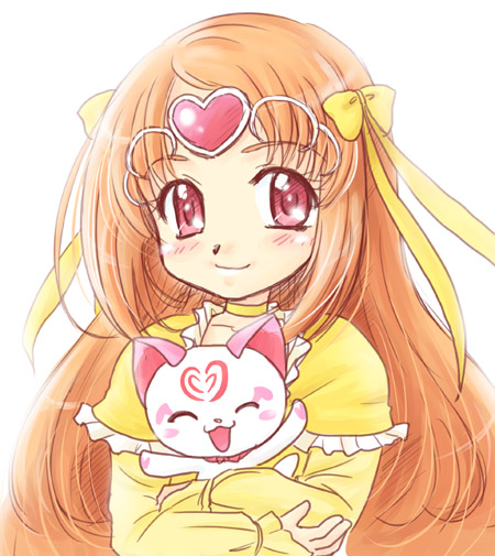 akihara_ryo, akihara_ryou, bow, cat, circlet, cure_muse, cure_muse_(yellow), dress