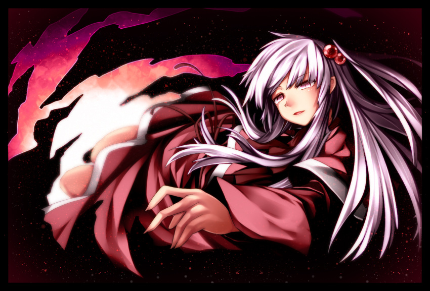 hair_bobbles, hair_ornament, kazetto, long_hair, pink_eyes, shinki, side_ponytail, silver_hair