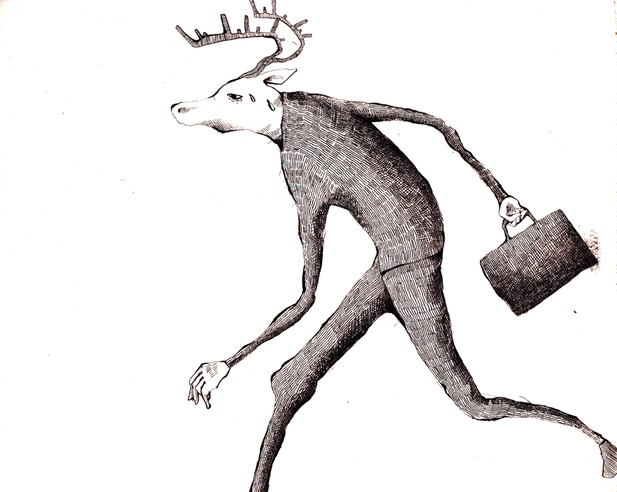 antlers, bag, formal, hurry, male, monochrome, original, reindeer