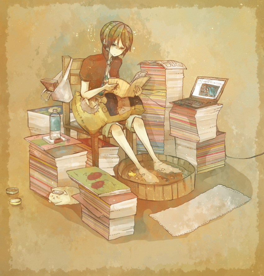 axis_powers_hetalia, book, bottle, chair, computer, earphones, feet_in_water, ice_cube