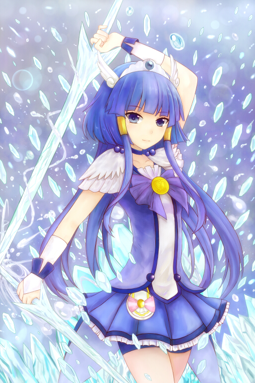 aoki_reika, bike_shorts, blue_dress, blue_eyes, blue_hair, bubble, choker, cure_beauty