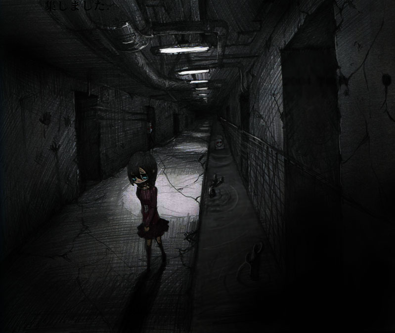 corridor, creepy, dark, drainpipe, madotsuki, pipe, pipes, sewer