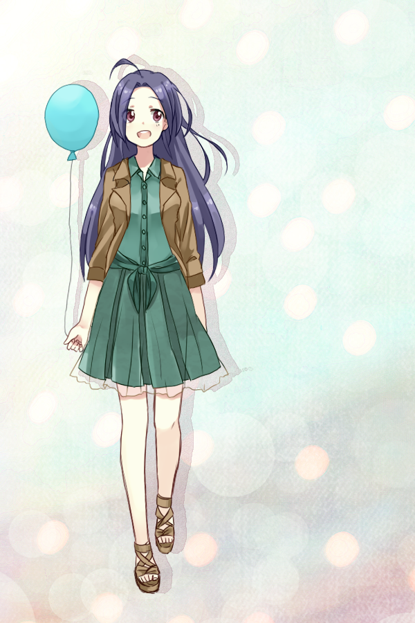 :d, ahoge, balloon, blue_hair, dress, idolmaster, jacket, kairi0219
