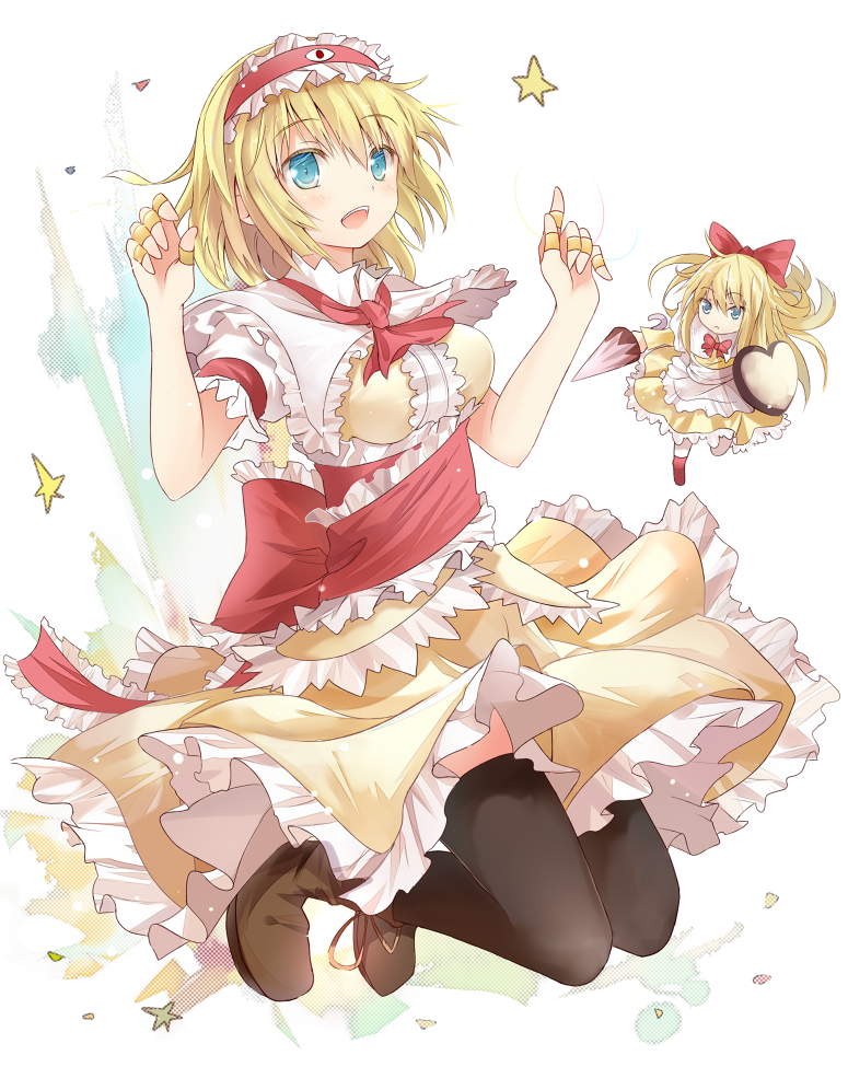 alice_margatroid, alternate_color, apron, ascot, black_legwear, blonde_hair, blue_eyes, boots